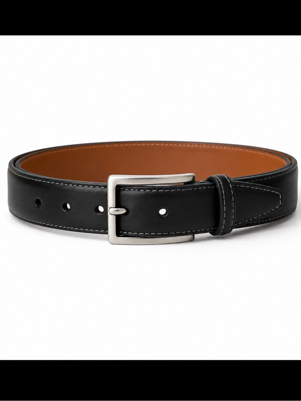 English Laundry Genuine Leather Belt Black Silver Buckle Size 34 New